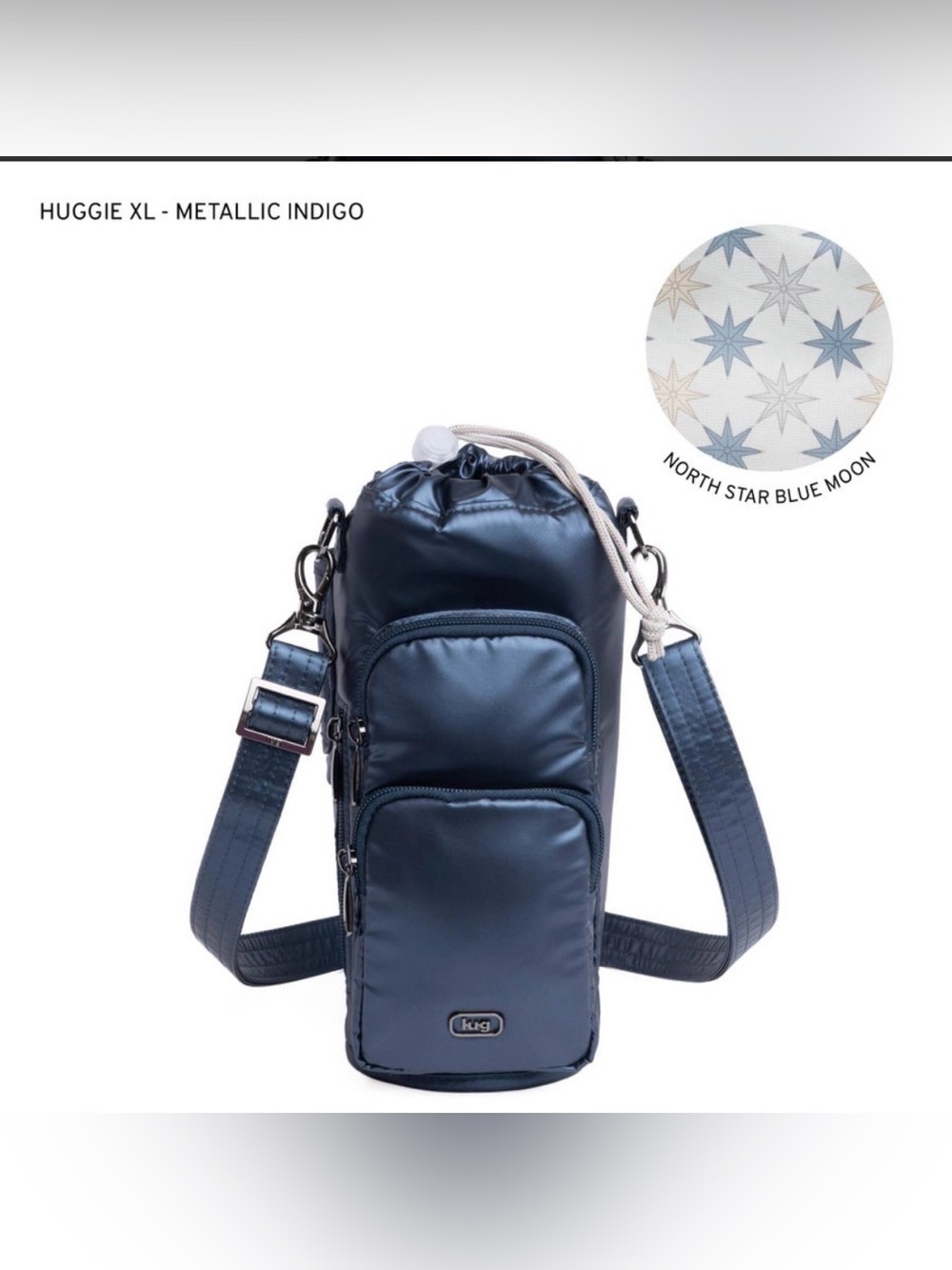 Lug Huggie XL Crossbody Bottle Holder NWT Metallic Indigo